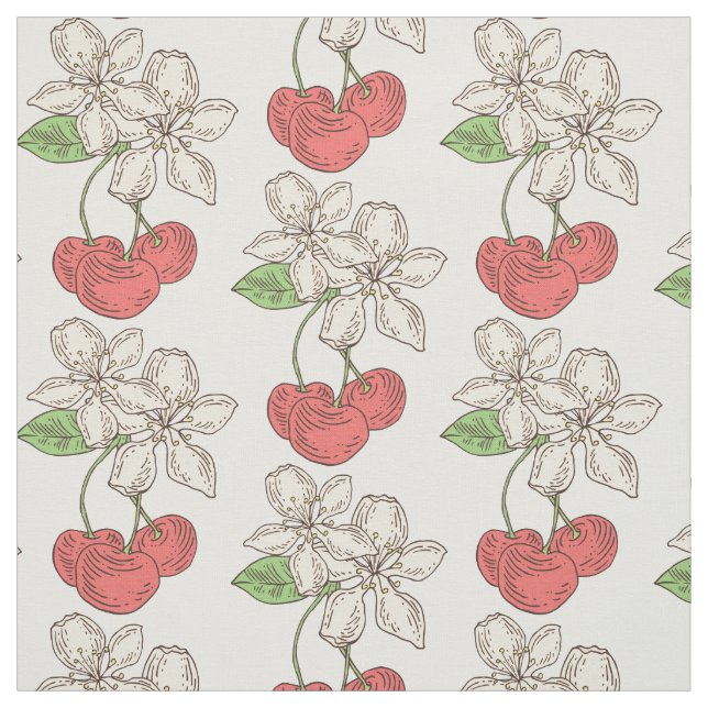 Cherries and Cherry Blossoms Fabric (Swatch)