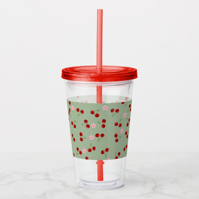 Cherries And Flowers Acrylic Tumbler (Front)