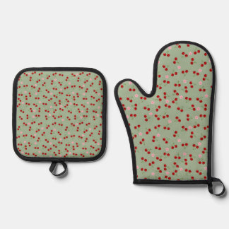 Cherries And Flowers Oven Mitt & Pot Holder Set