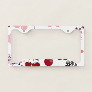 Cherries And Flowers Seamless Pattern License Plate Frame