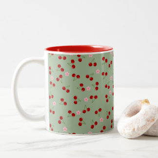 Cherries And Flowers Two-Tone Coffee Mug