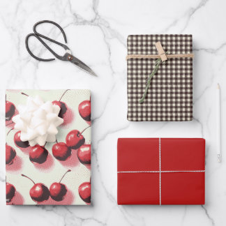 Cherries and Gingham Wrapping Paper Sheets