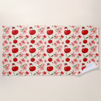Cherries And Pink Blossoms Beach Towel