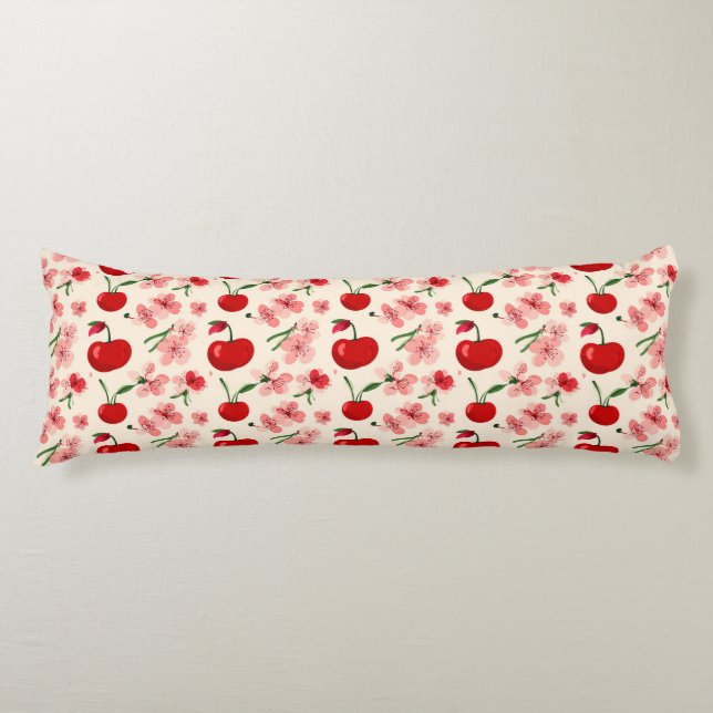 Cherries And Pink Blossoms Body Pillow (Front)