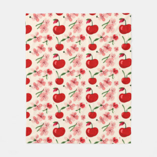 Cherries And Pink Blossoms Fleece Blanket