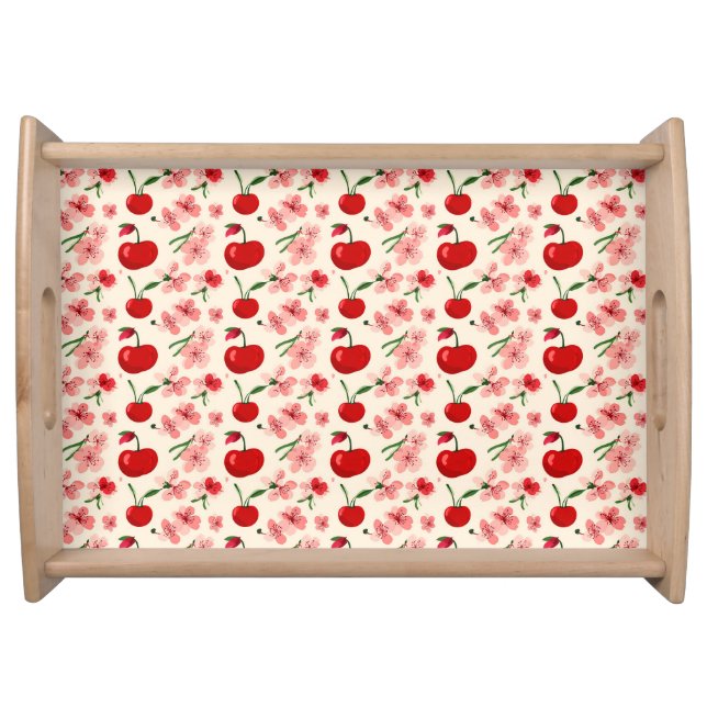 Cherries And Pink Blossoms Serving Tray (Front)