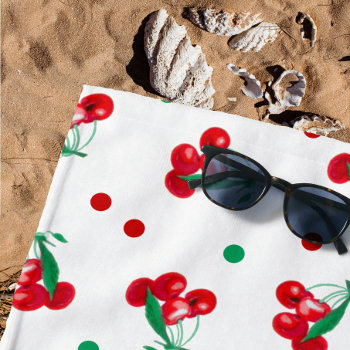 Cherries And Polka Dots Beach Towel by Mousefx at Zazzle