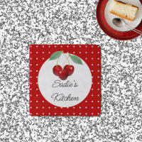 Cherries And Polka Dots Custom Name Trivet