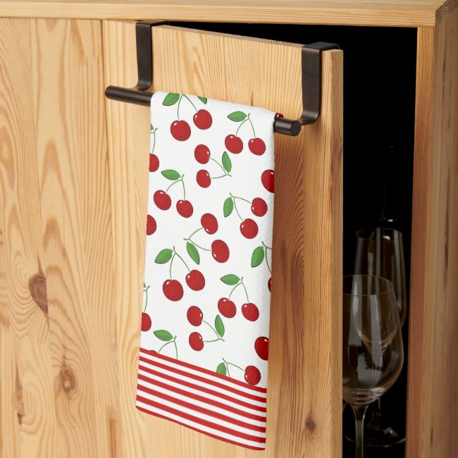 Cherries and Stripes Design Kitchen Towel