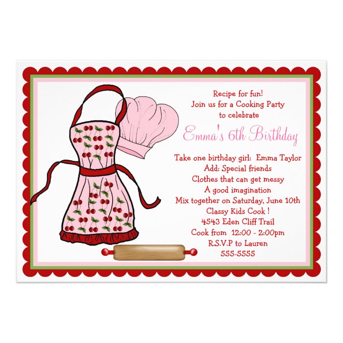 Cherries Apron and Chef Hat Birthday Invitations