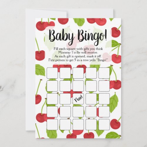 Cherries Baby Bingo Shower Game Cherry Red Invitation