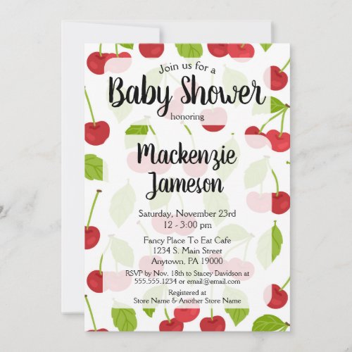 Cherries Baby Shower Invitation Red Cherry