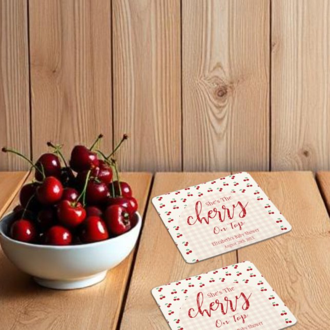 Cherries Baby Shower Square Paper Coaster (Creator Uploaded)