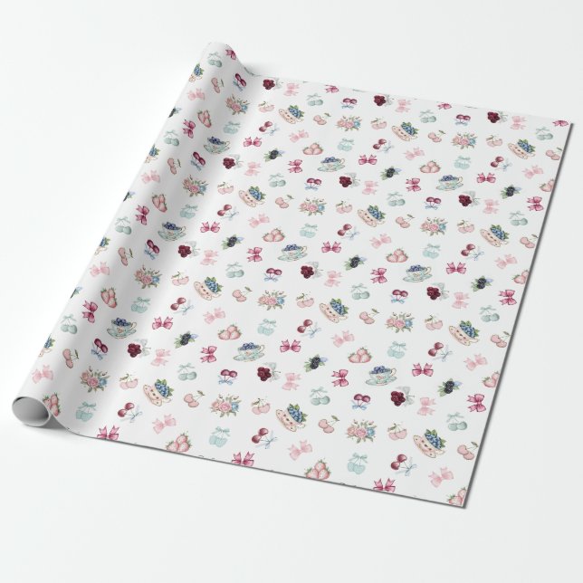 Cherries, berries and bows! wrapping paper (Unrolled)