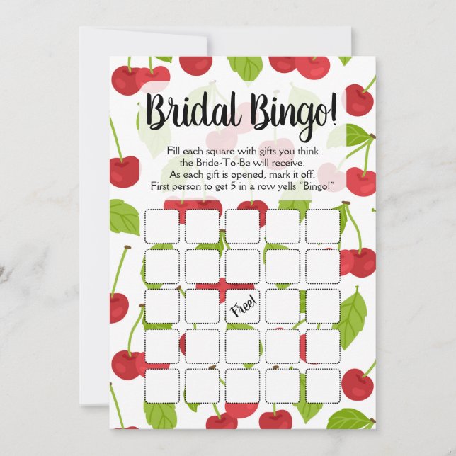 Cherries Bingo Bridal Shower Game Red Cherry Invitation (Front)