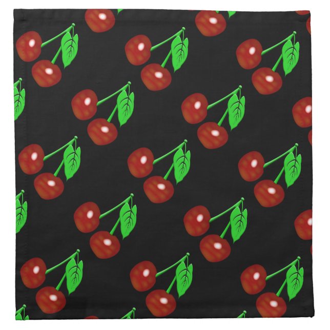 Cherries Black And Red Pattern Napkin (Front)
