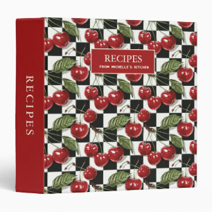 Cherries Black White Checkered Family Recipes  3 Ring Binder
