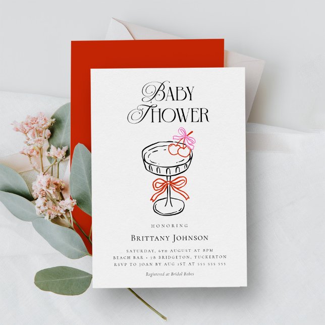 Cherries & Bow Martini Baby Shower Invitation (Creator Uploaded)