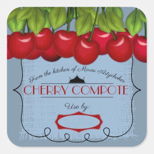 Cherries cherry pie jam personalized canning square sticker