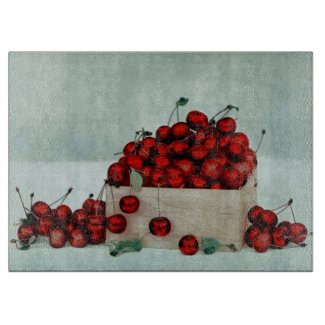 Cherries Crate Glass Cutting Board