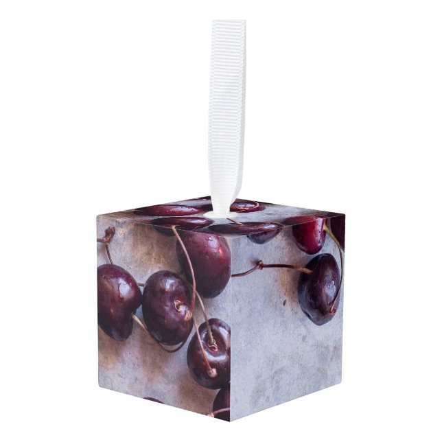 Cherries Cube Ornament (Front Angled)