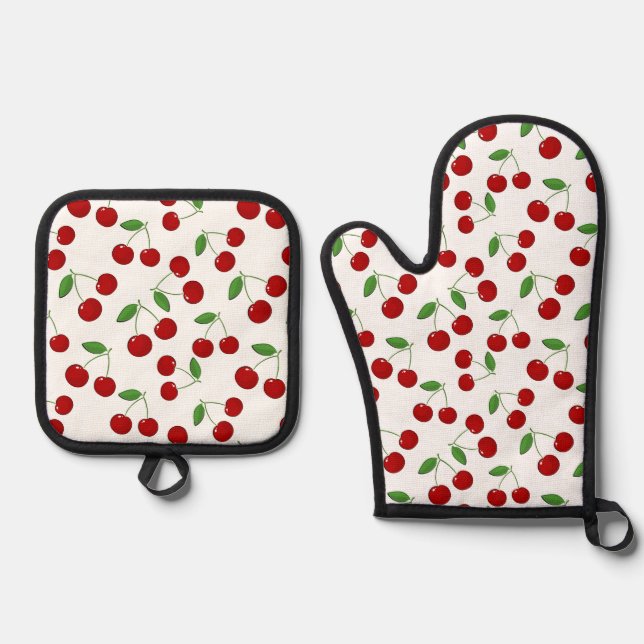 Cherries Design  Oven Mitt & Pot Holder Set (Front)