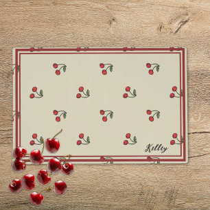 Cherries Elegant BOHO Red Cherry Monogram Name Placemat