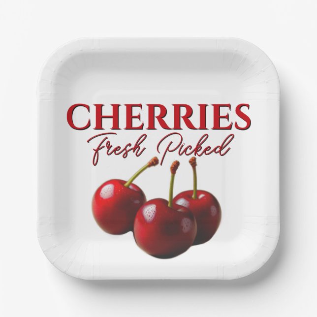 Cherries fresh picked  paper plates (Front)