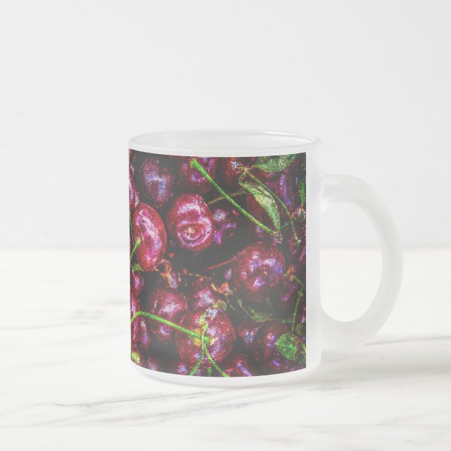 Cherries Frosted Glass Coffee Mug (Right)