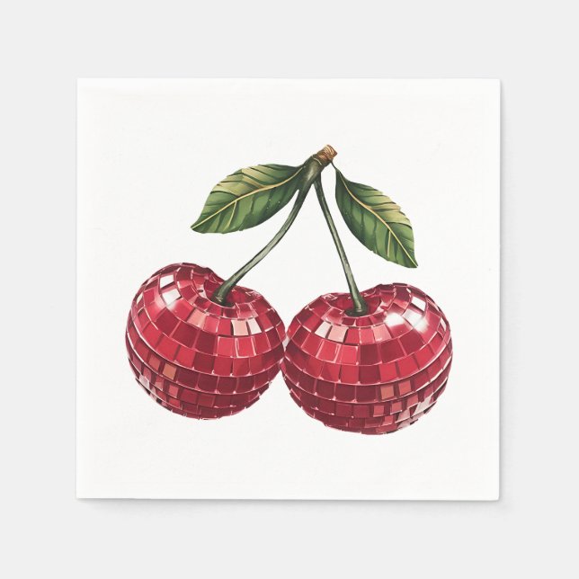 cherries fruit disco ball groovy retro napkins (Front)
