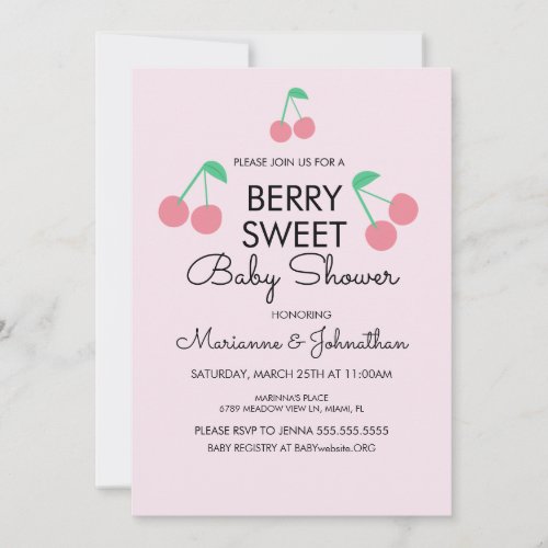 Cherries Fruit Pink Red Baby Shower  Invitation