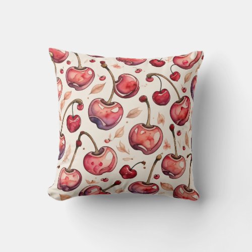 Cherries Fruit  Throw Pillow