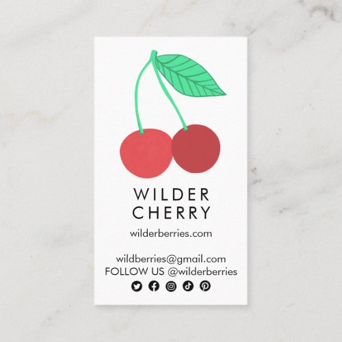 Cherries Fun Fruit Nutritionist Chef Social Icons Business Card