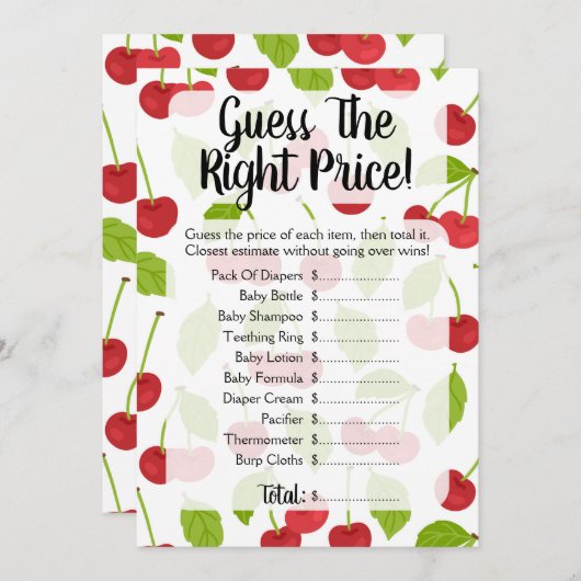 Cherries Guess The Price Baby Shower Game (Front/Back)