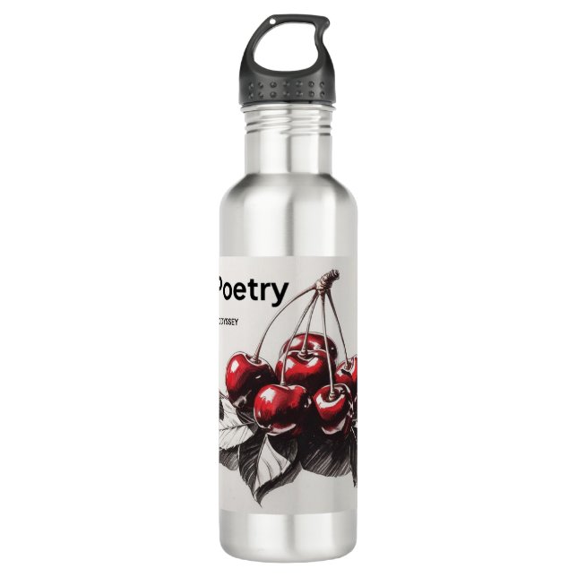 Cherries Gusto Poetry Stainless Steel Water Bottle (Front)