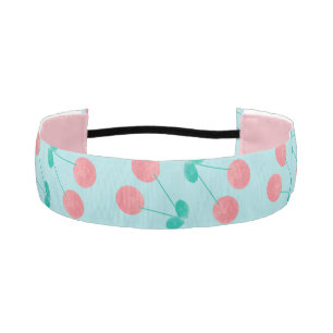 Cherries Hand Painted Watercolor Pink Teal Athletic Headband