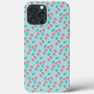 Cherries Hand Painted Watercolor Pink Teal iPhone 13 Pro Max Case