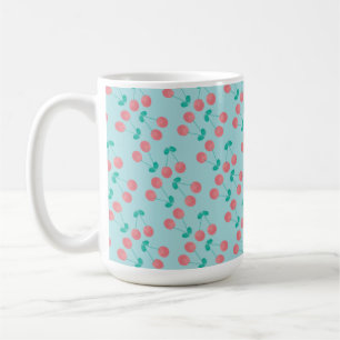 Cherries Hand Painted Watercolor Pink Teal       Coffee Mug