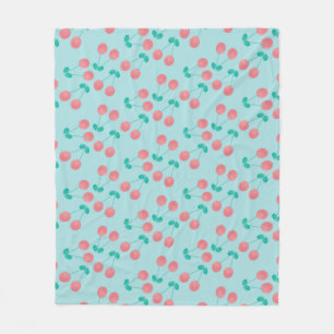 Cherries Hand Painted Watercolor Pink Teal       Fleece Blanket