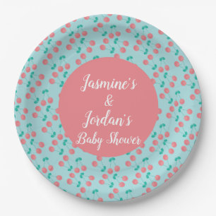 Cherries Hand Painted Watercolor Pink Teal Paper Plates