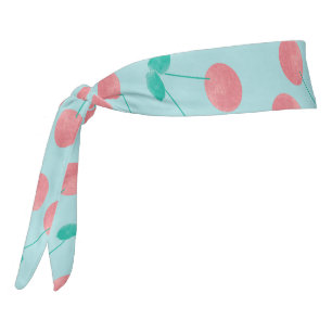 Cherries Hand Painted Watercolor Pink Teal Tie Headband