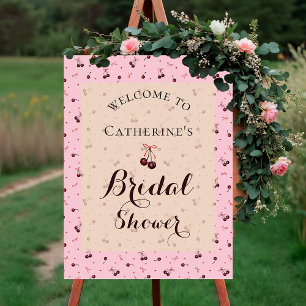 Cherries Hearts Bows Bridal Shower Party Sign