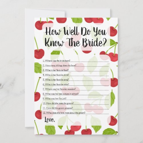 Cherries How Well Do You Know The Bride Game Invitation