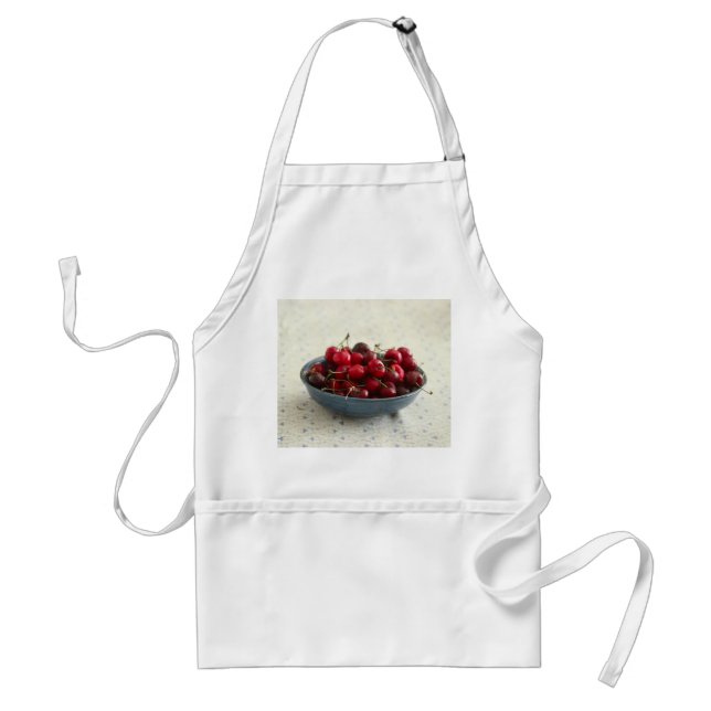 Cherries in a blue bowl  adult apron (Front)