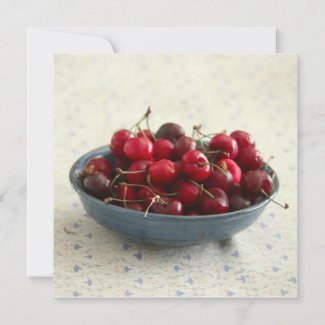 Cherries in a blue bowl  card