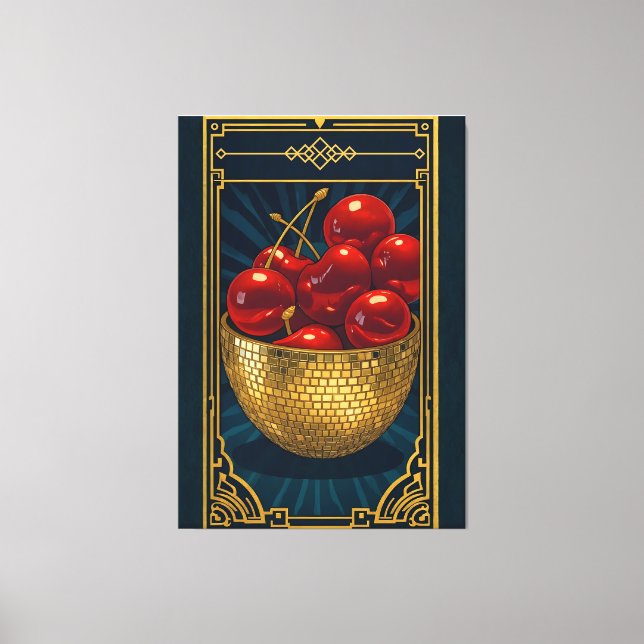 Cherries in Golden Mosaic Bowl deco art Canvas Print (Front)