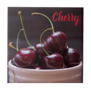 Cherries in pink bowl for fruit lover ceramic tile