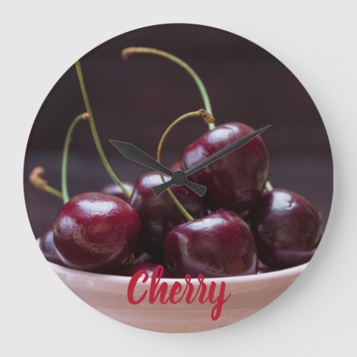 Cherries in pink bowl for fruit lover large clock