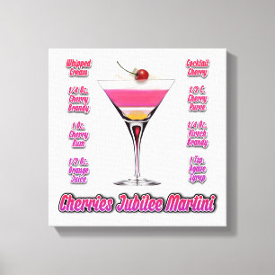 Cherries Jubilee Martini Cocktail Recipe 12"x12" Canvas Print