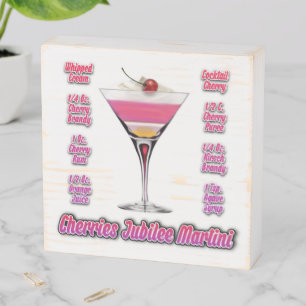 Cherries Jubilee Martini Cocktail Recipe 6"x6" Wooden Box Sign